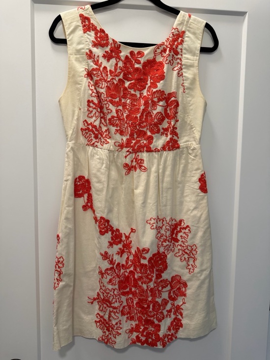 J. Crew Factory White Dress with Coral/Orange Floral Print Embroidered - Picture 2 of 4
